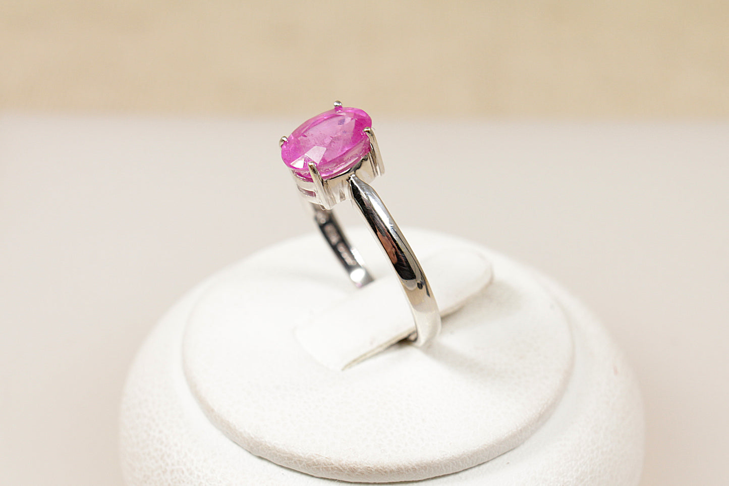 9ct White Gold Pink Sapphire Solitaire Ring