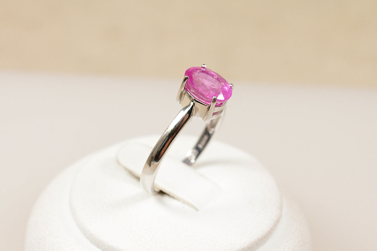 9ct White Gold Pink Sapphire Solitaire Ring