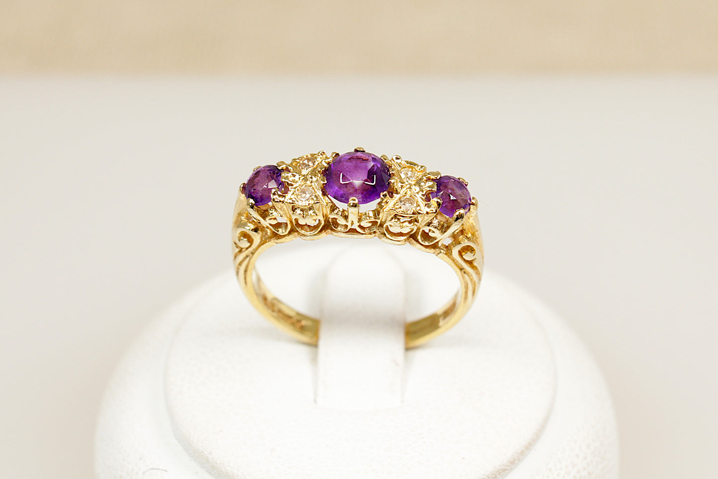 Vintage Edwardian Style Amethyst and Diamond Trilogy Ring