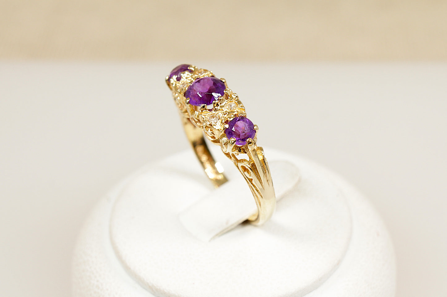Vintage Edwardian Style Amethyst and Diamond Trilogy Ring