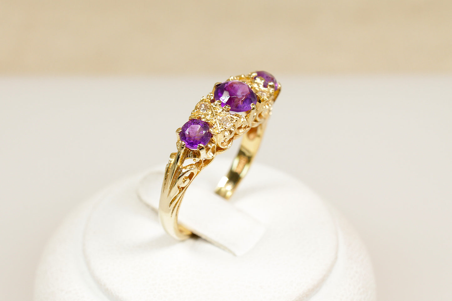 Vintage Edwardian Style Amethyst and Diamond Trilogy Ring