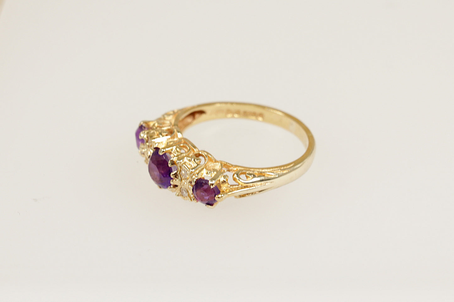 Vintage Edwardian Style Amethyst and Diamond Trilogy Ring