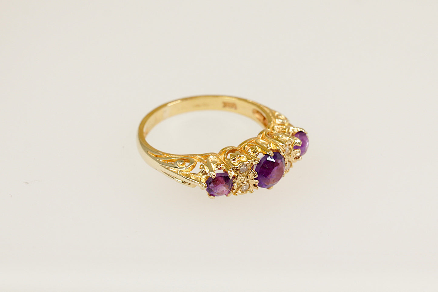 Vintage Edwardian Style Amethyst and Diamond Trilogy Ring