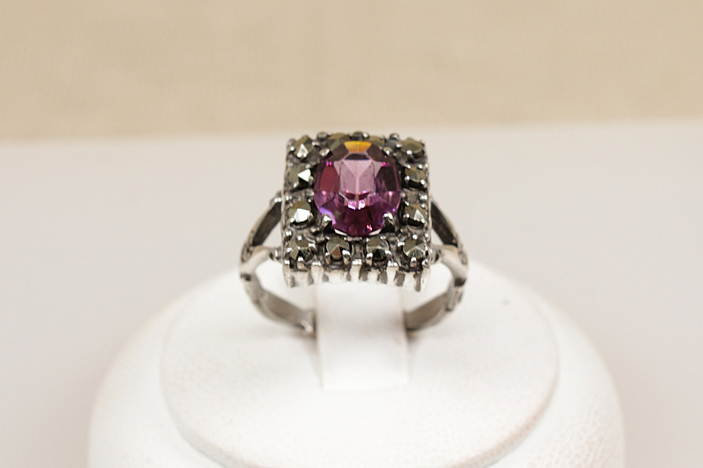 Art Deco Silver Amethyst and Marcasite Ring