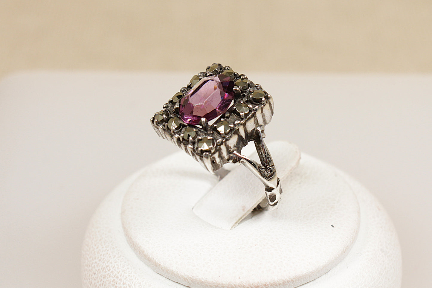 Art Deco Silver Amethyst and Marcasite Ring