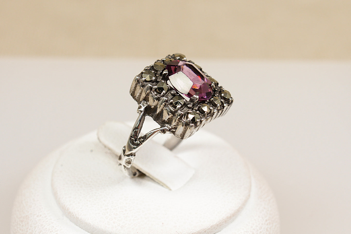 Art Deco Silver Amethyst and Marcasite Ring