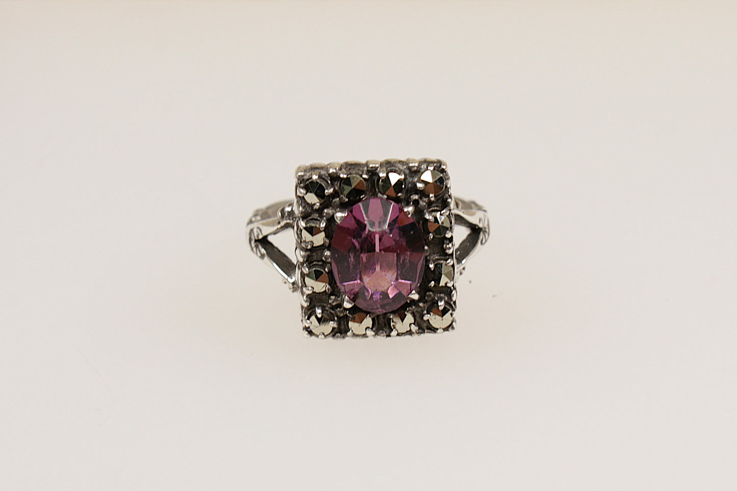 Art Deco Silver Amethyst and Marcasite Ring