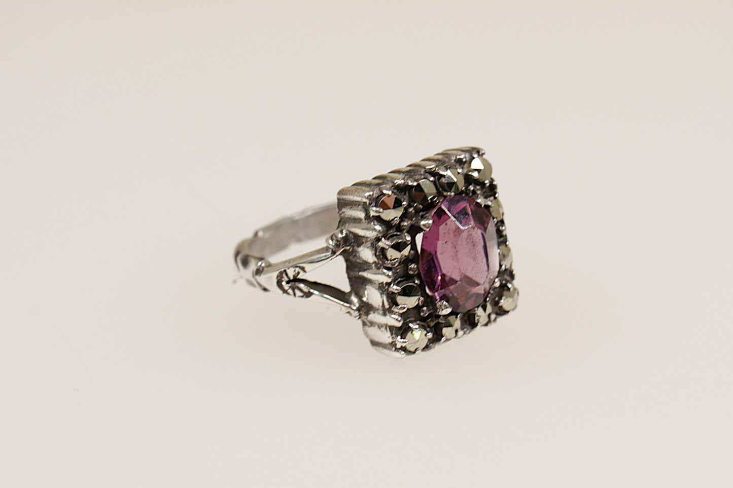 Art Deco Silver Amethyst and Marcasite Ring