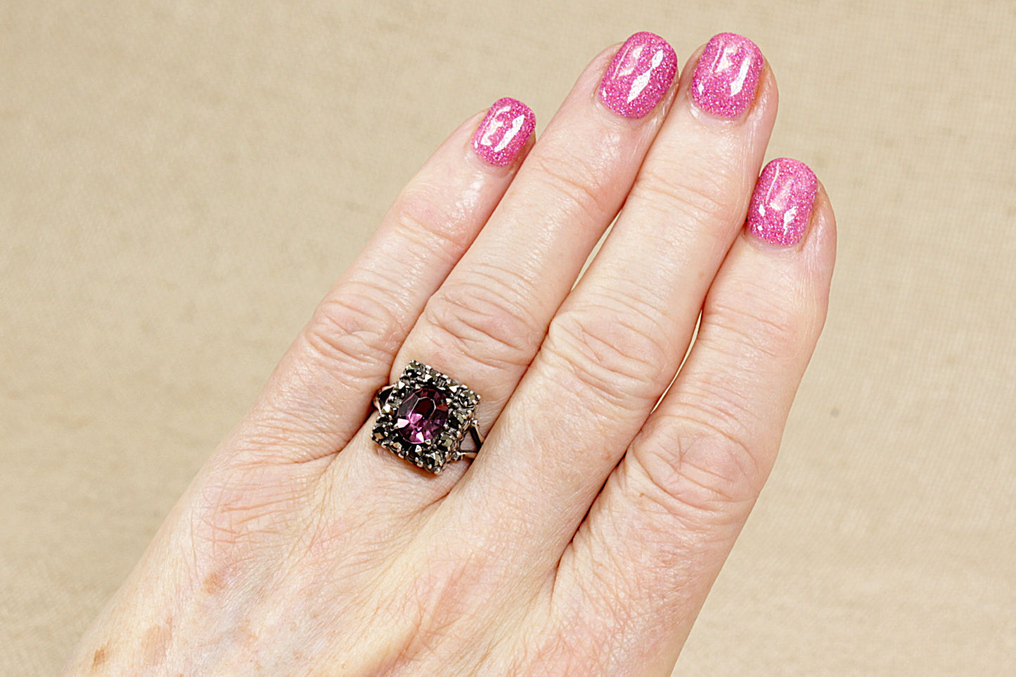 Art Deco Silver Amethyst and Marcasite Ring