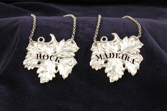 A Pair of Victorian Antique Silver Decanter / Bottle Labels