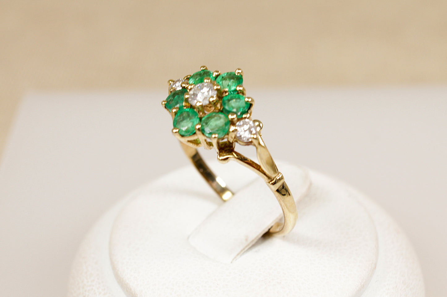 Vintage 9ct Emerald and Diamond Cluster Ring