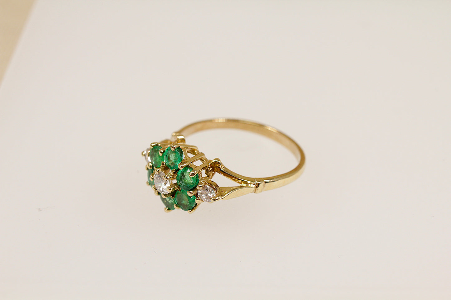 Vintage 9ct Emerald and Diamond Cluster Ring