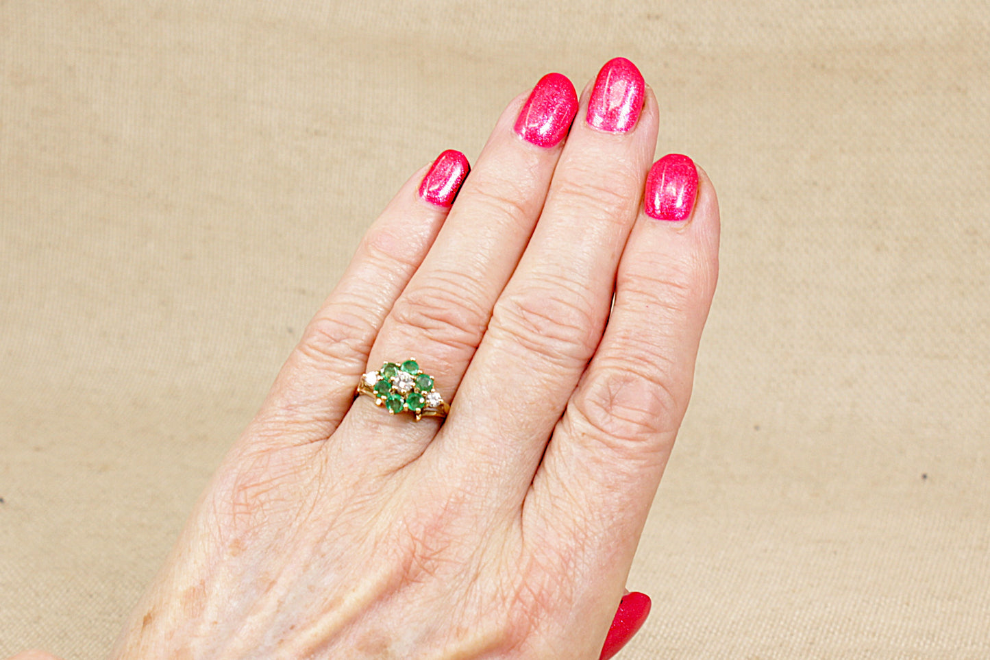 Vintage 9ct Emerald and Diamond Cluster Ring