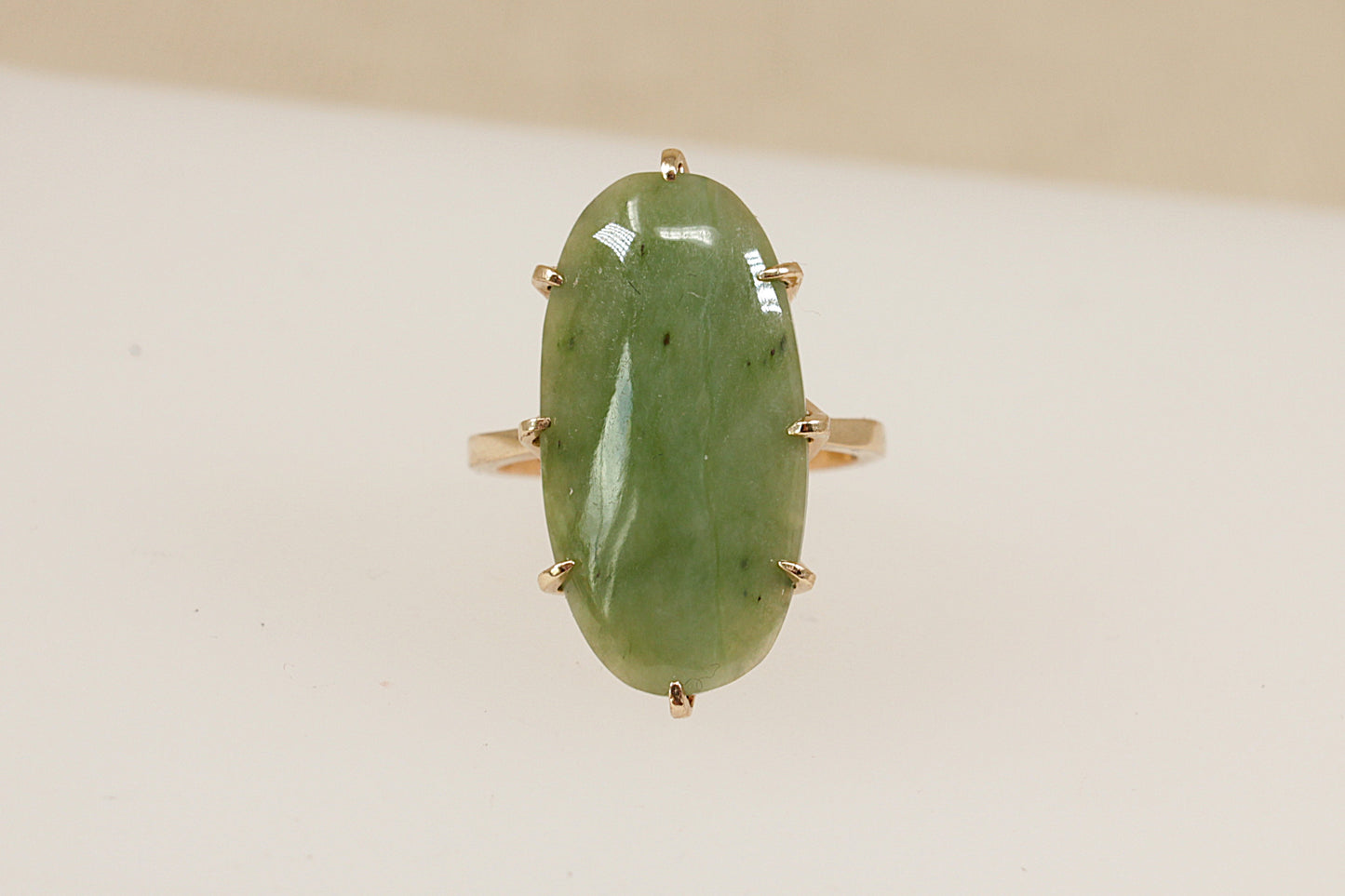 9ct Gold Jade Navette Ring