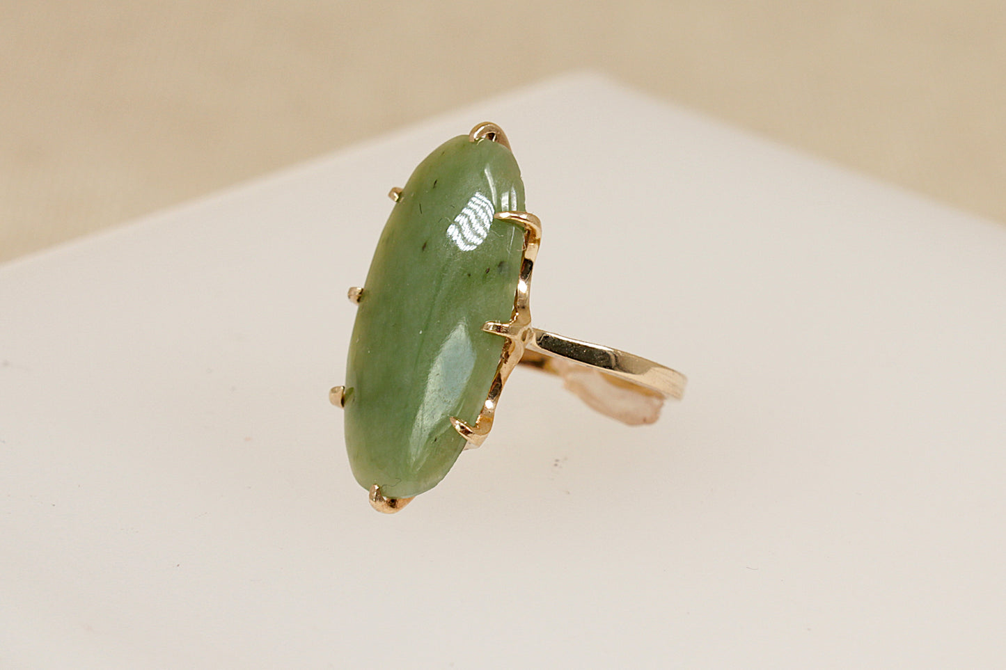 9ct Gold Jade Navette Ring