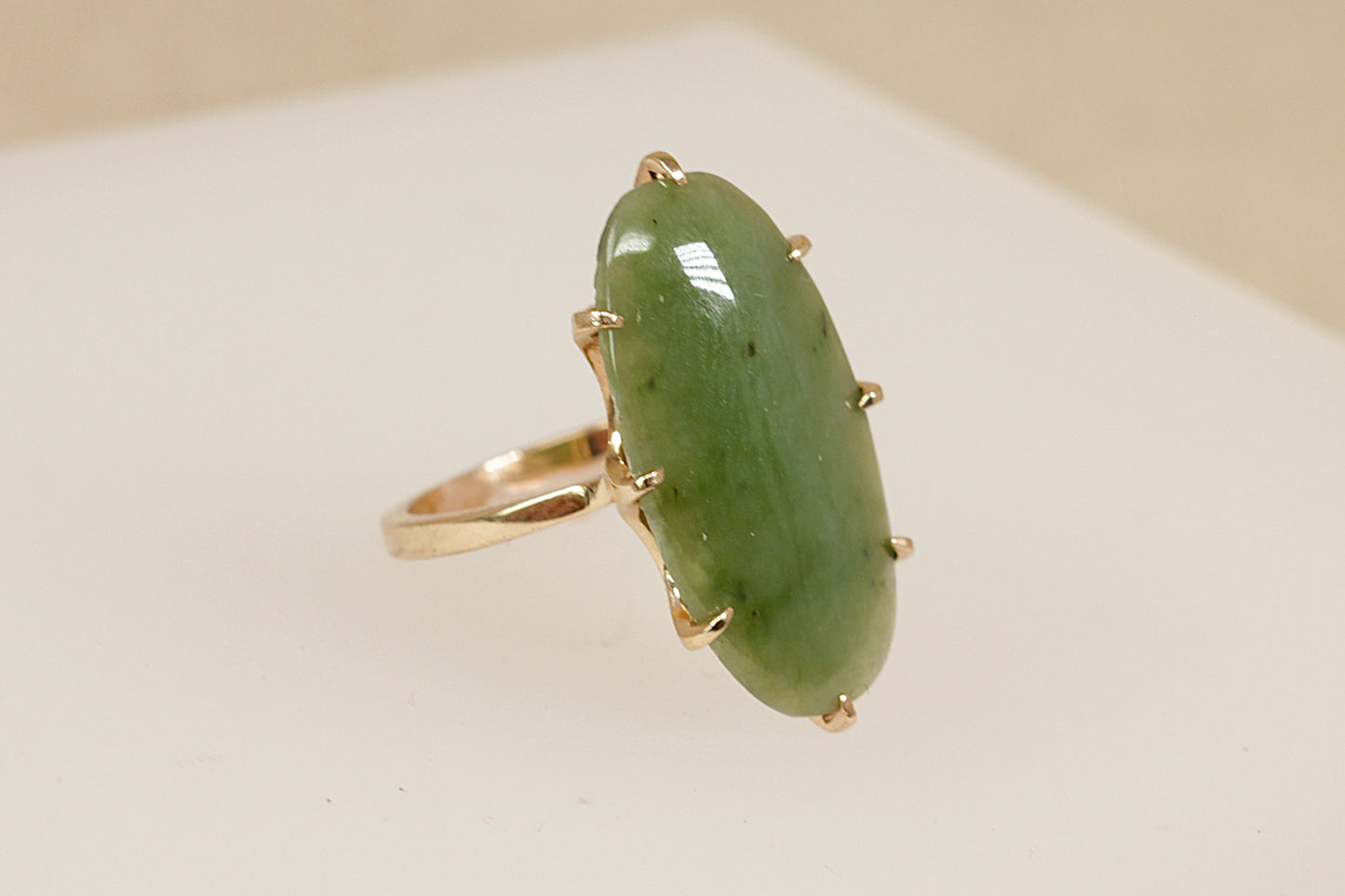 9ct Gold Jade Navette Ring
