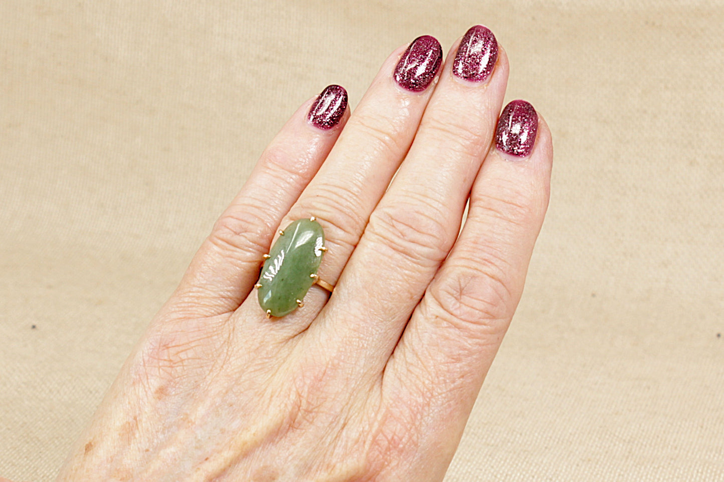 9ct Gold Jade Navette Ring
