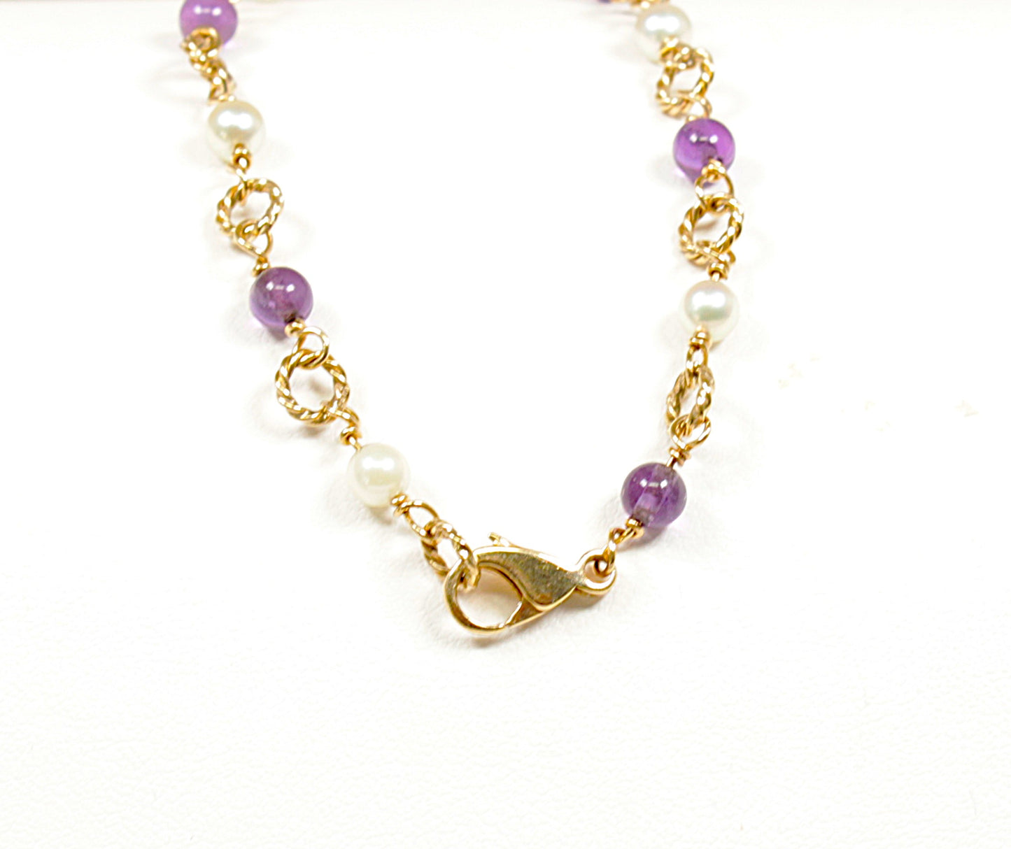 9ct Gold Amethyst and Pearl Bracelet - 7 ¼ inches