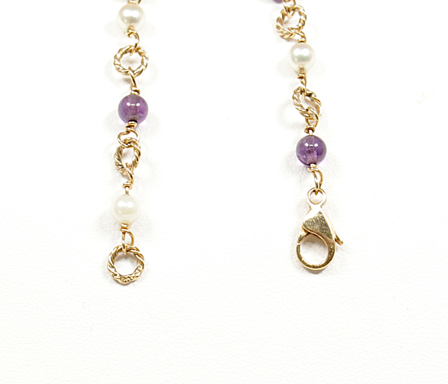 9ct Gold Amethyst and Pearl Bracelet - 7 ¼ inches