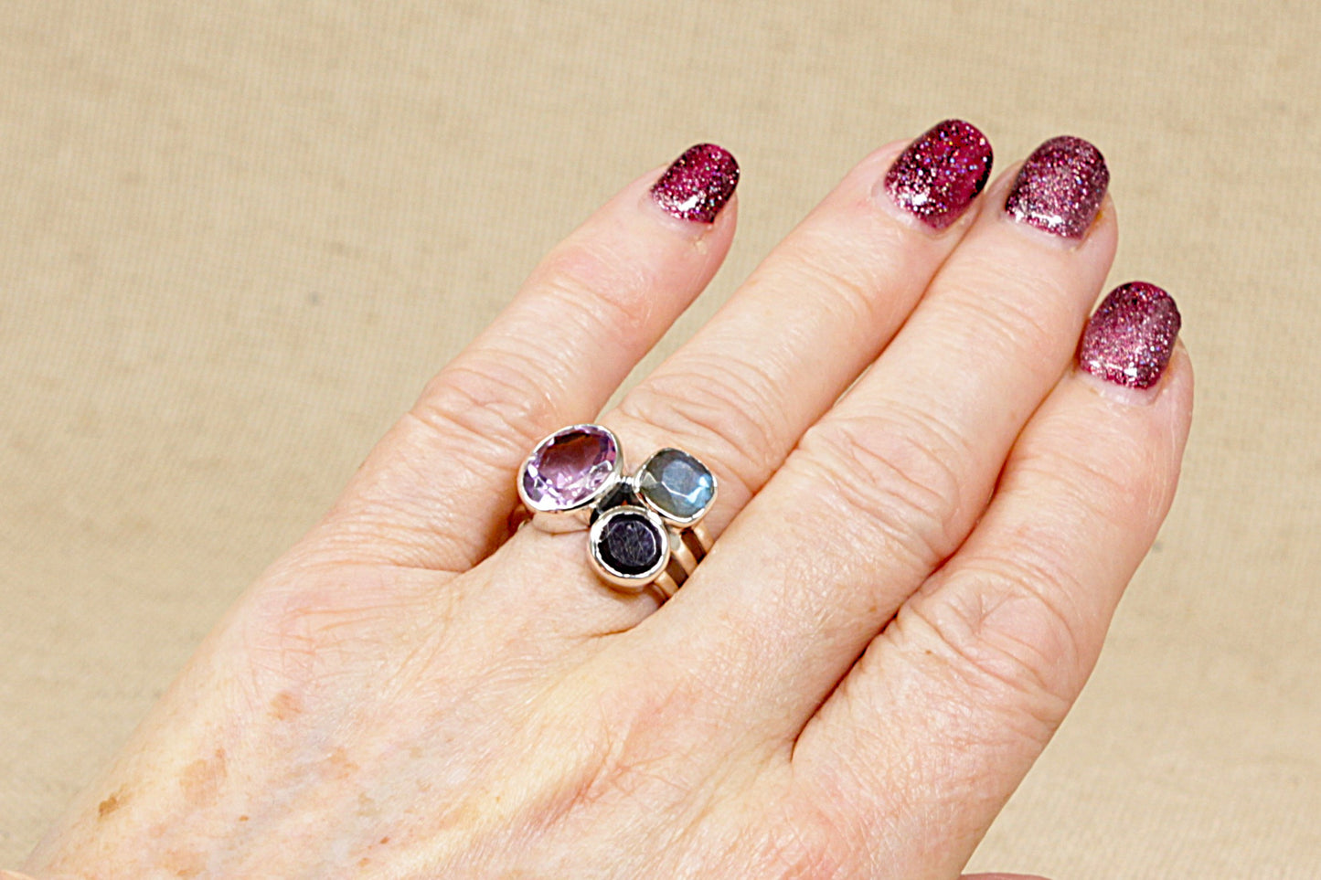 Silver Multi Gemstone ‘Studio’ Statement Ring