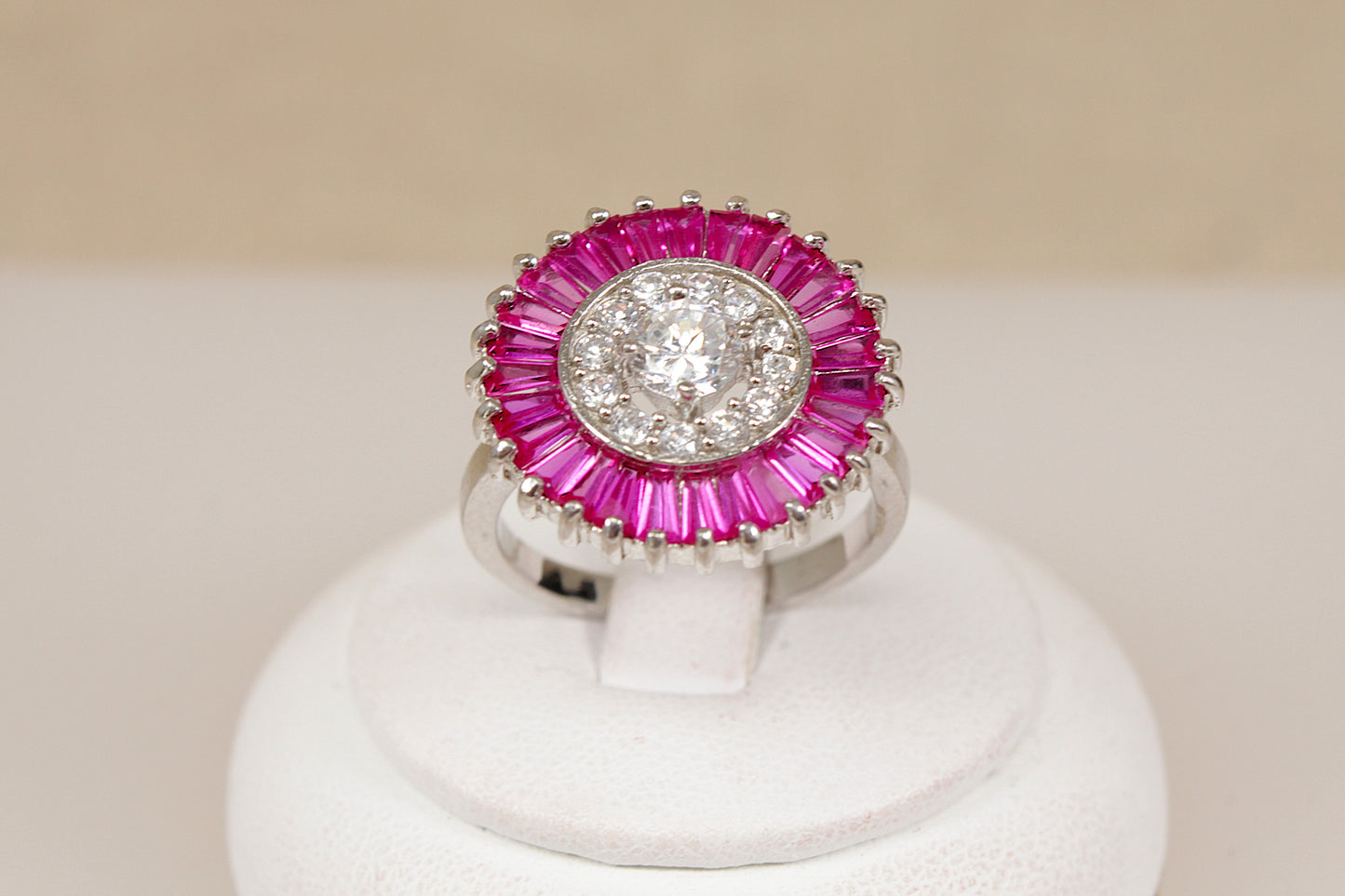 Impressive Sterling Silver Ruby & Crystal Statement Ring