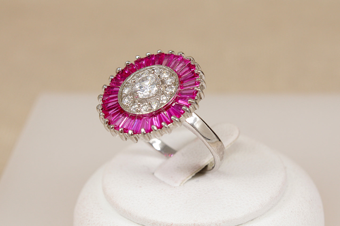 Impressive Sterling Silver Ruby & Crystal Statement Ring