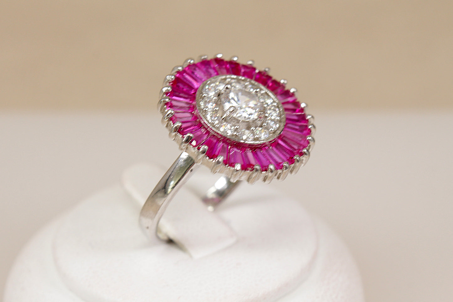 Impressive Sterling Silver Ruby & Crystal Statement Ring