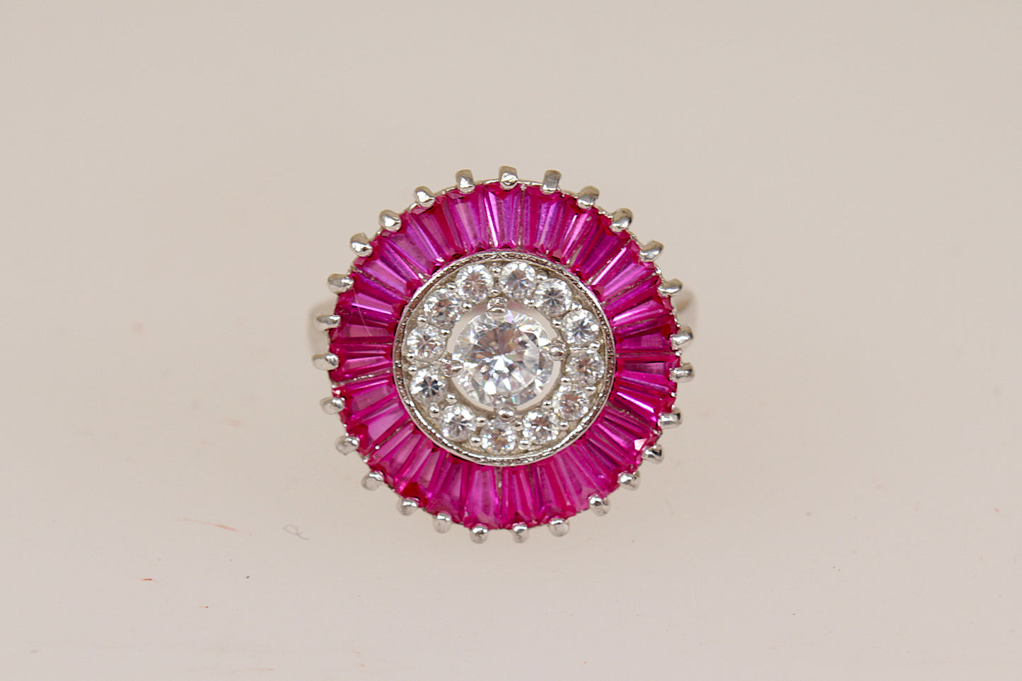Impressive Sterling Silver Ruby & Crystal Statement Ring