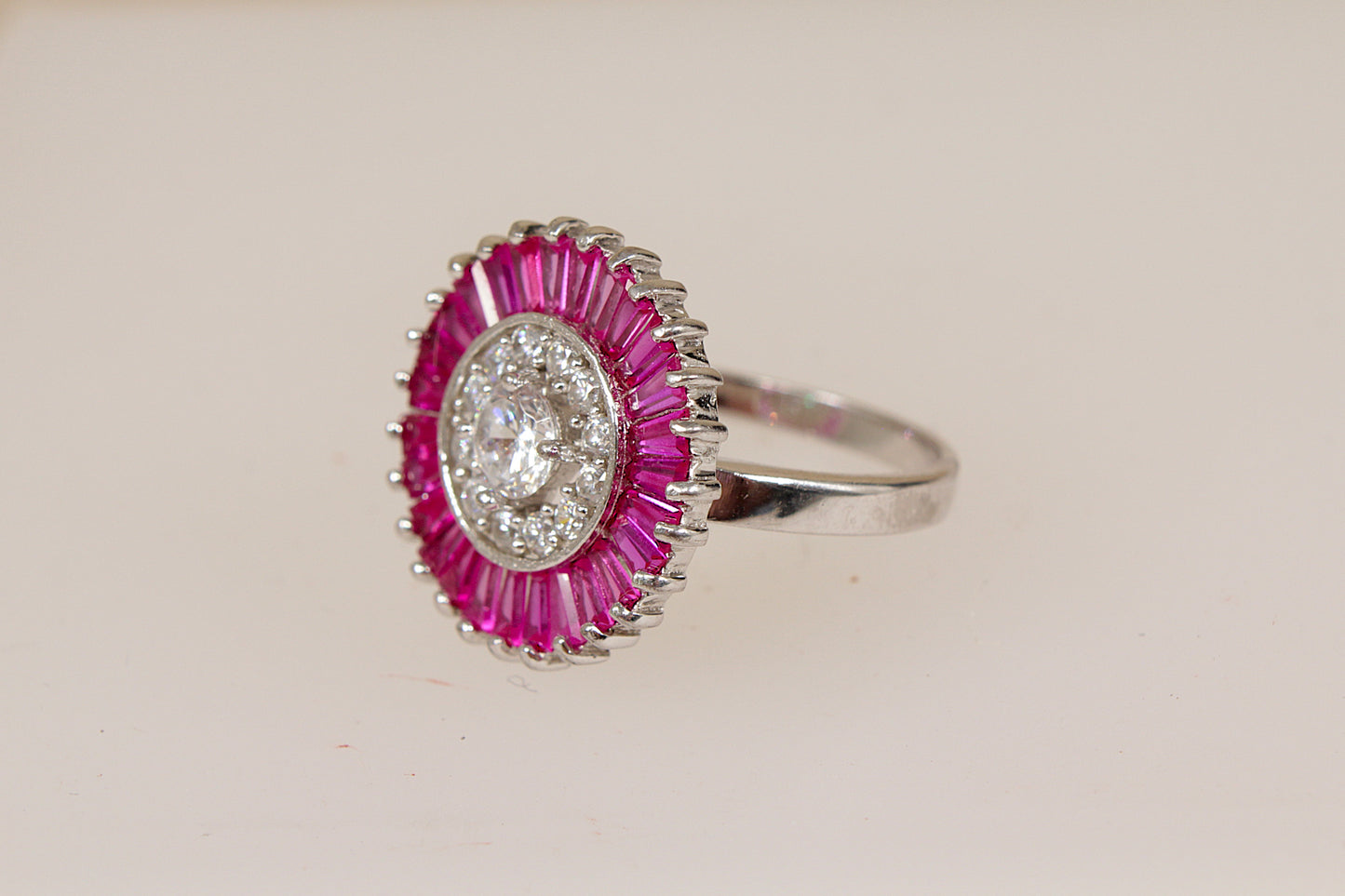 Impressive Sterling Silver Ruby & Crystal Statement Ring