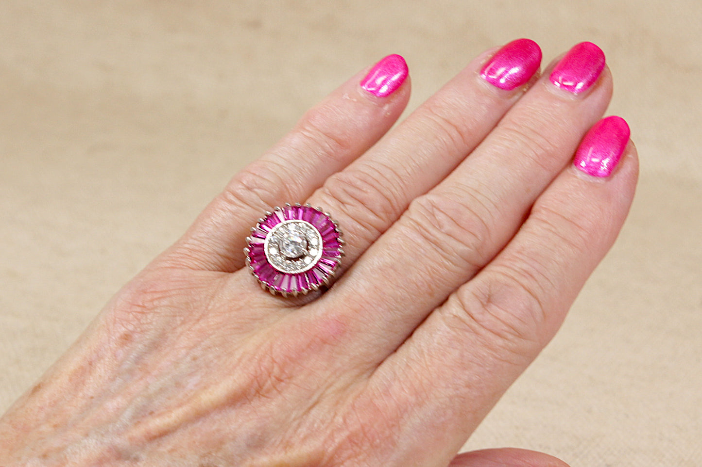 Impressive Sterling Silver Ruby & Crystal Statement Ring