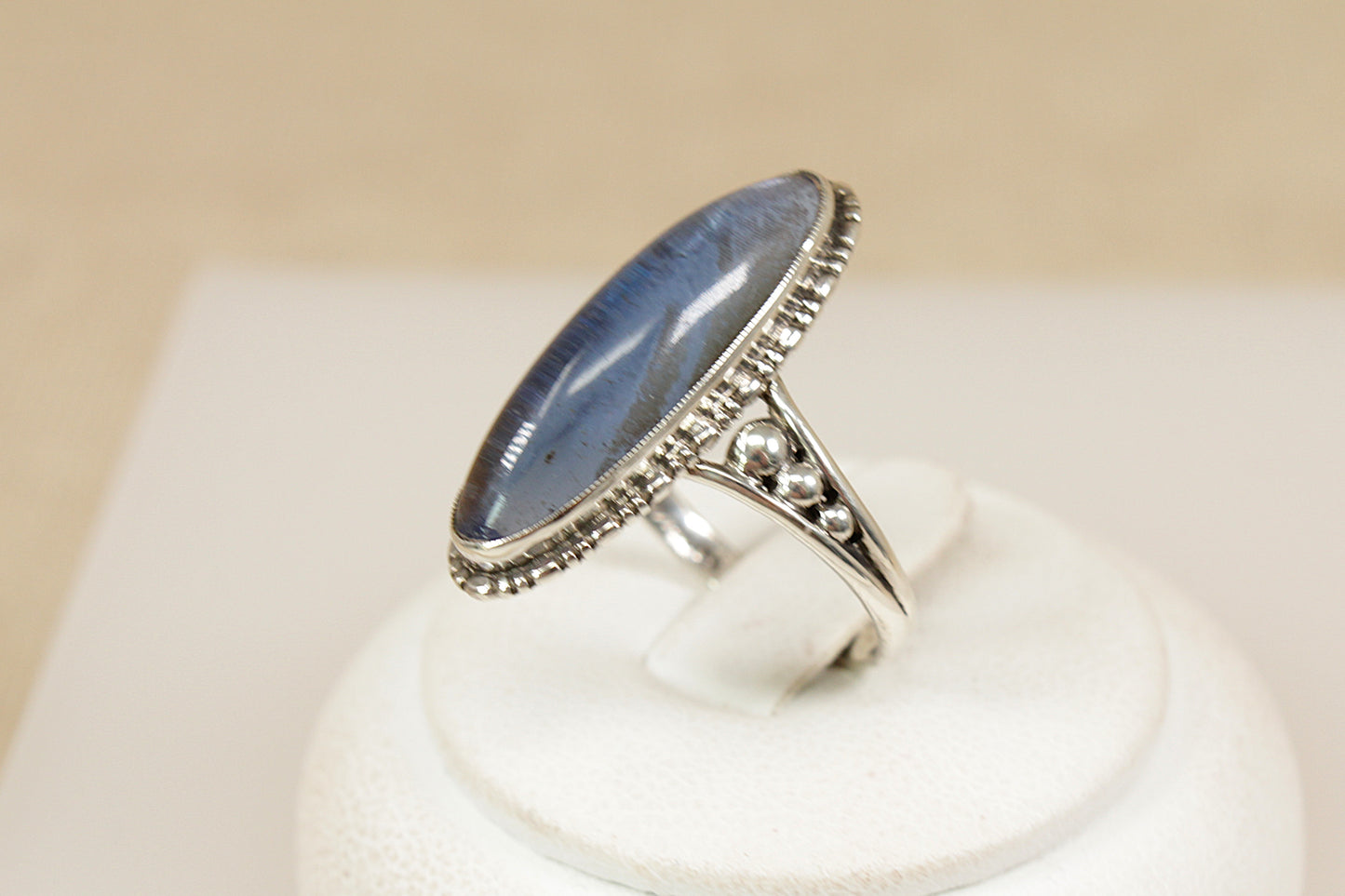 Vintage Art Deco Style Silver Labradorite Navette Ring