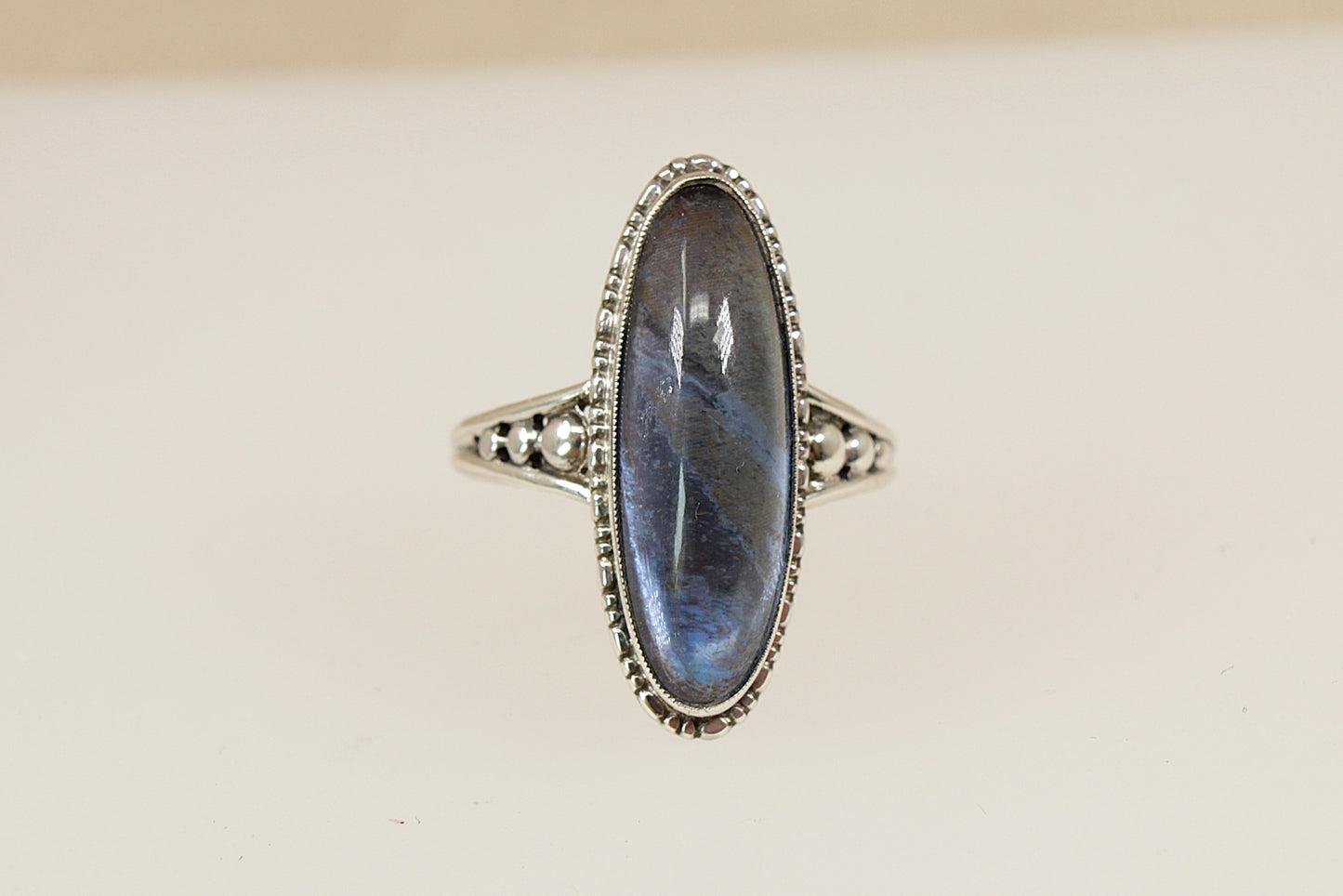 Vintage Art Deco Style Silver Labradorite Navette Ring