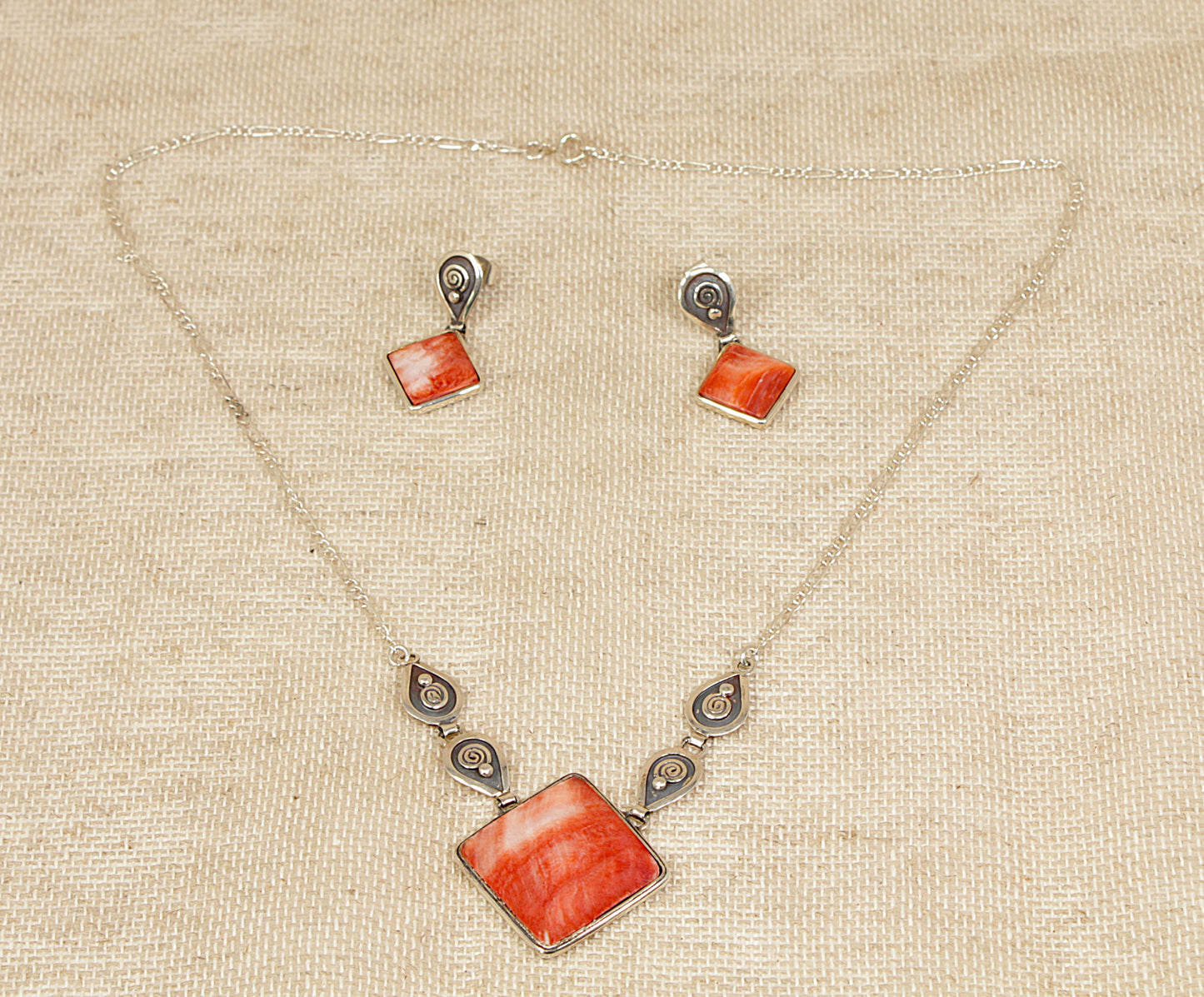 Silver Fire / Orange Agate Designer Necklet and Earring Set