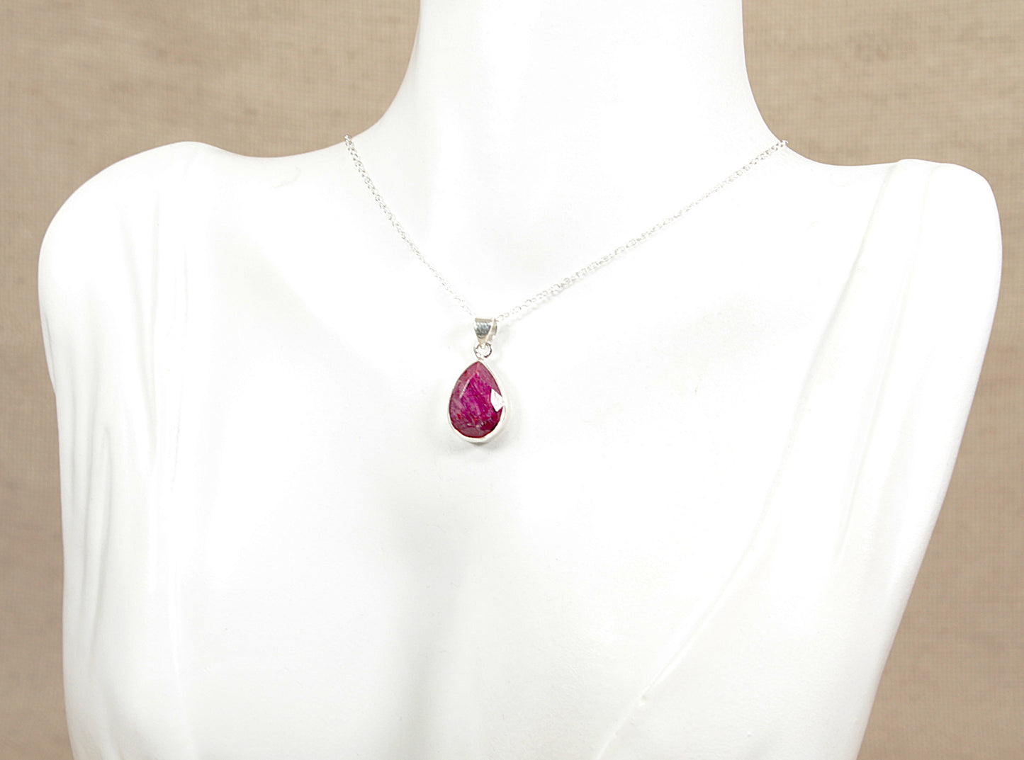 Silver Faceted Ruby Pendant Necklace