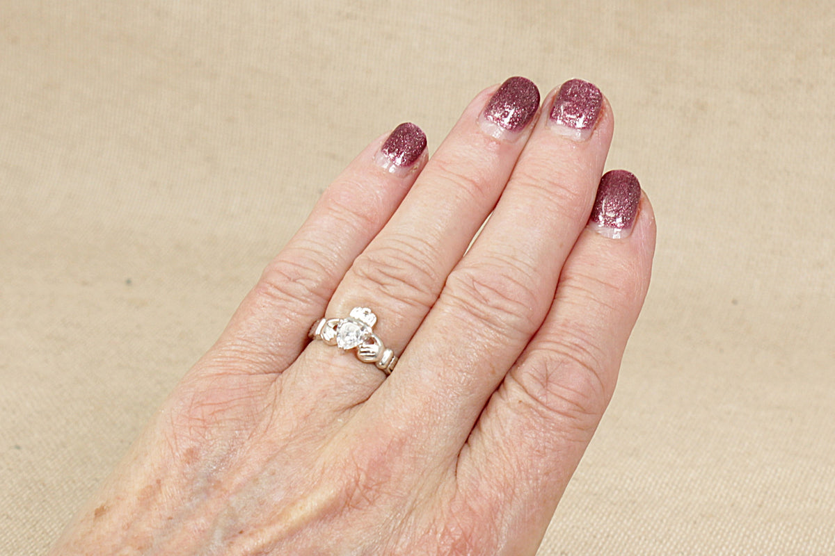 Sterling Silver Claddagh Ring with Heart Shape CZ Crystal
