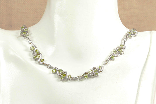 Silver Peridot Fancy Link Necklace