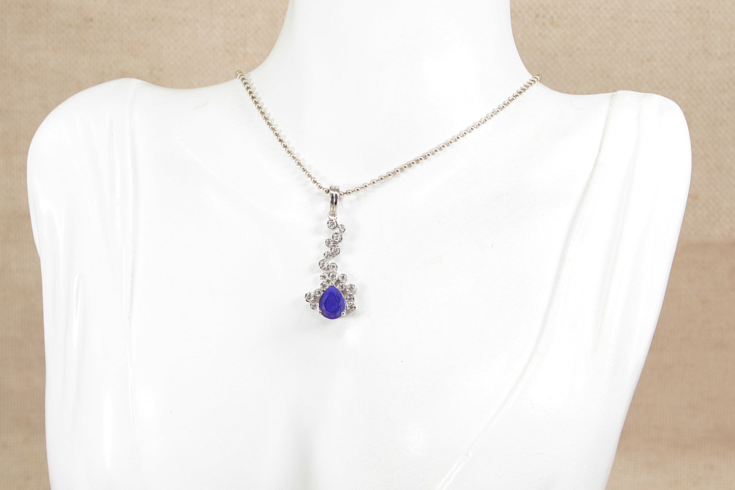 Silver Lapis Lazuli & White Quartz Pendant Necklace