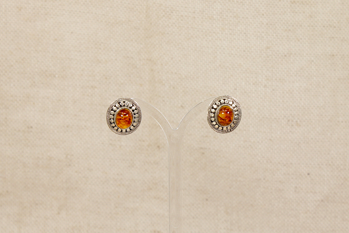 Silver Amber Stud Earrings