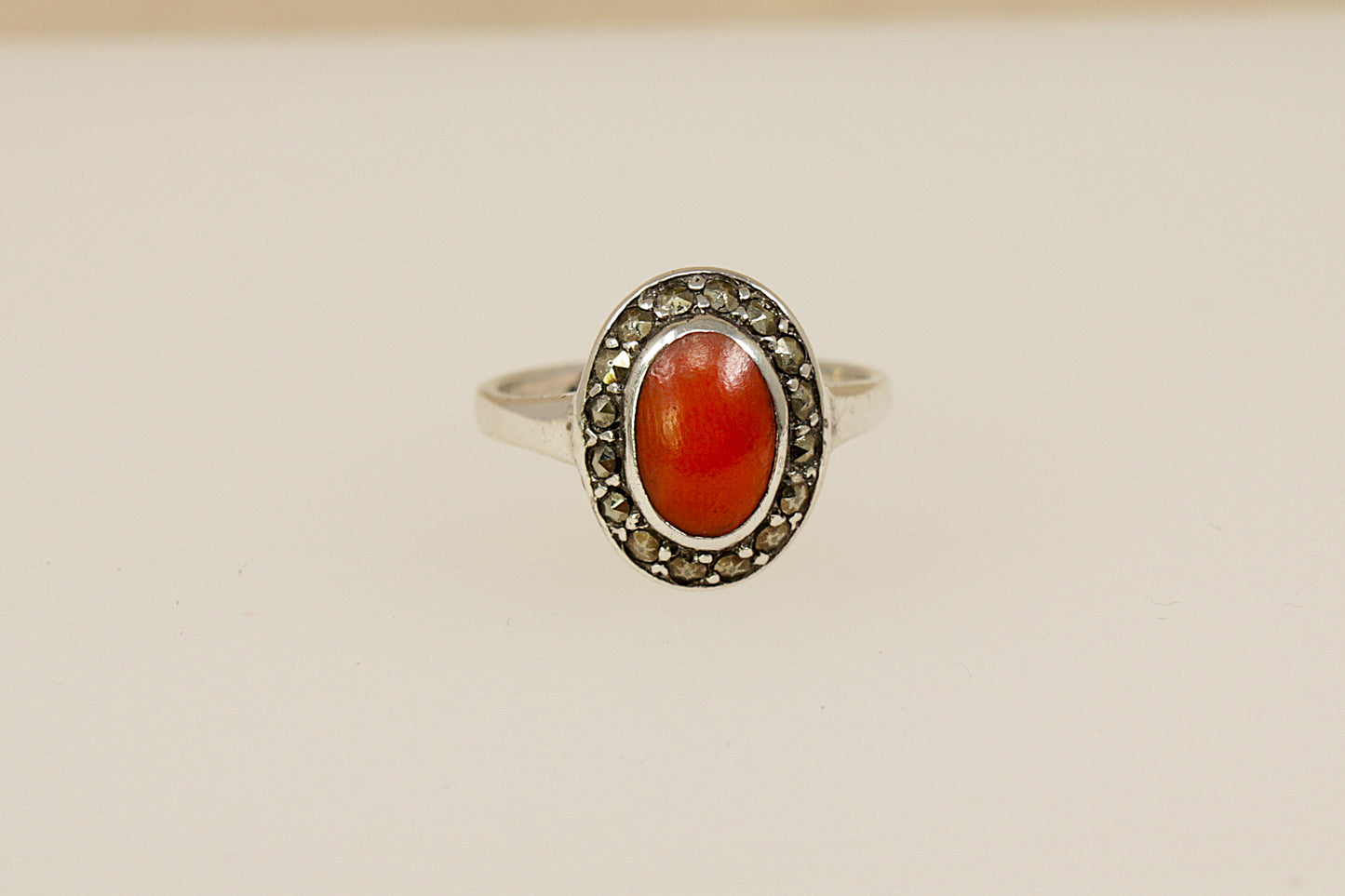 Silver Coral and Marcasite Ring