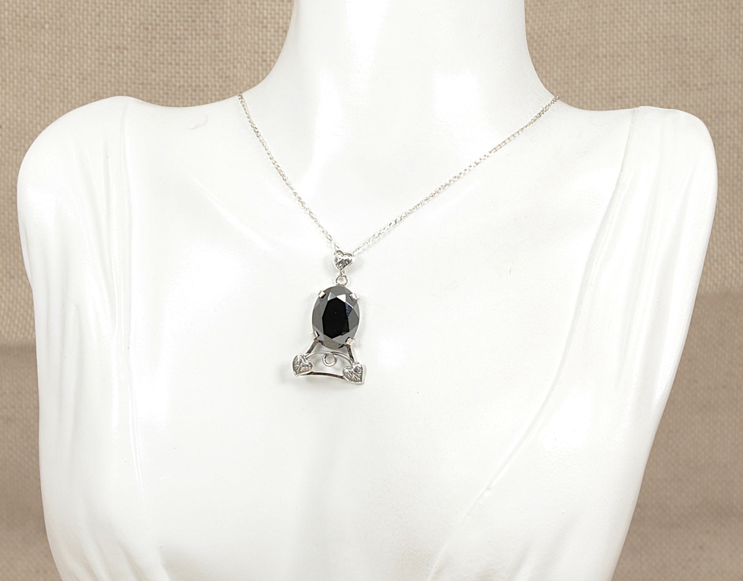 Antique Art Nouveau Hematite Pendant Necklace