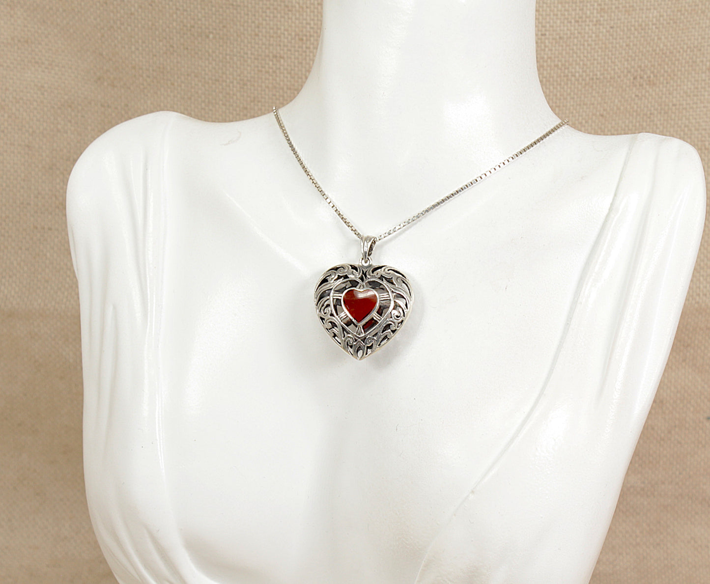 Silver Heart Carnelian Pendant Necklace