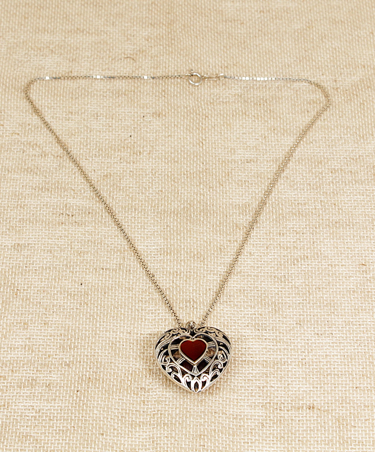 Silver Heart Carnelian Pendant Necklace