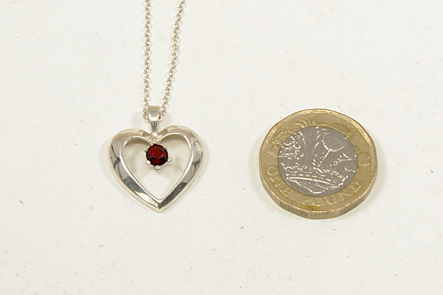 Silver Garnet Heart Pendant and Chain Necklace