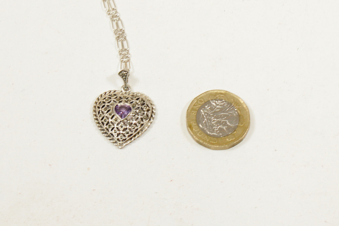 Vintage Silver and Amethyst Heart Pendant