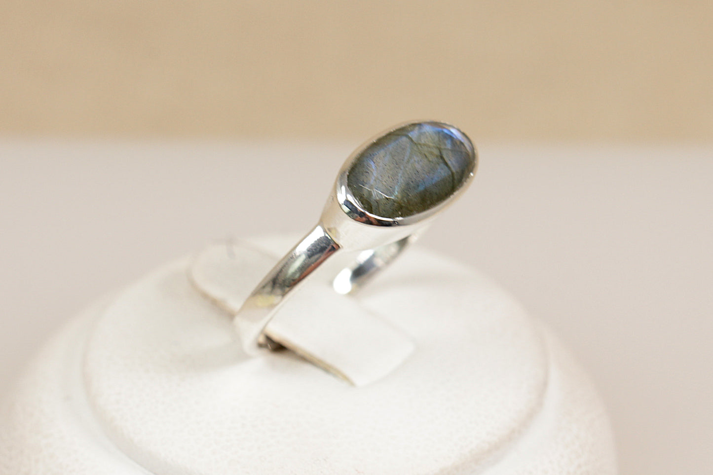 Silver Labradorite Solitaire Ellipse Ring