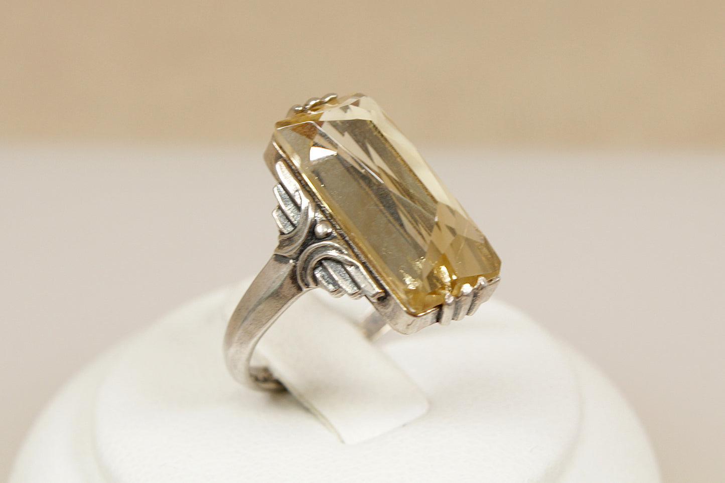 Silver Art Deco Lemon Citrine Ring
