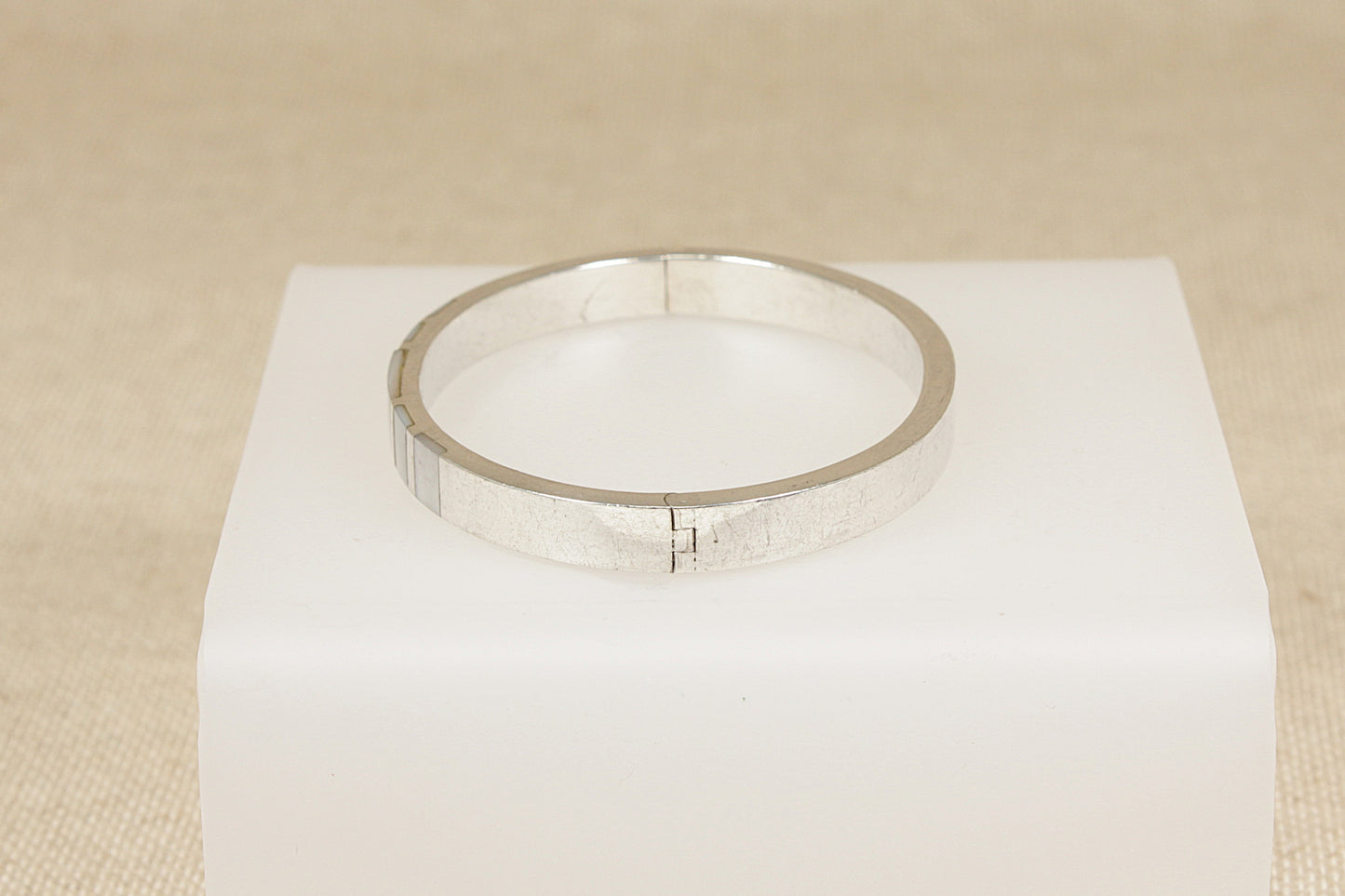 Silver & Mother of Pearl Hinged Bangle Bracelet
