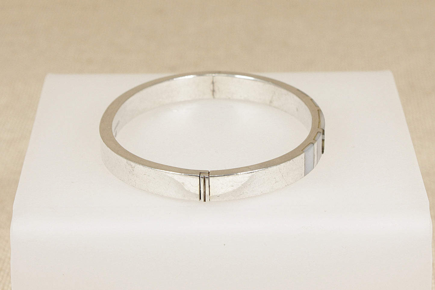 Silver & Mother of Pearl Hinged Bangle Bracelet