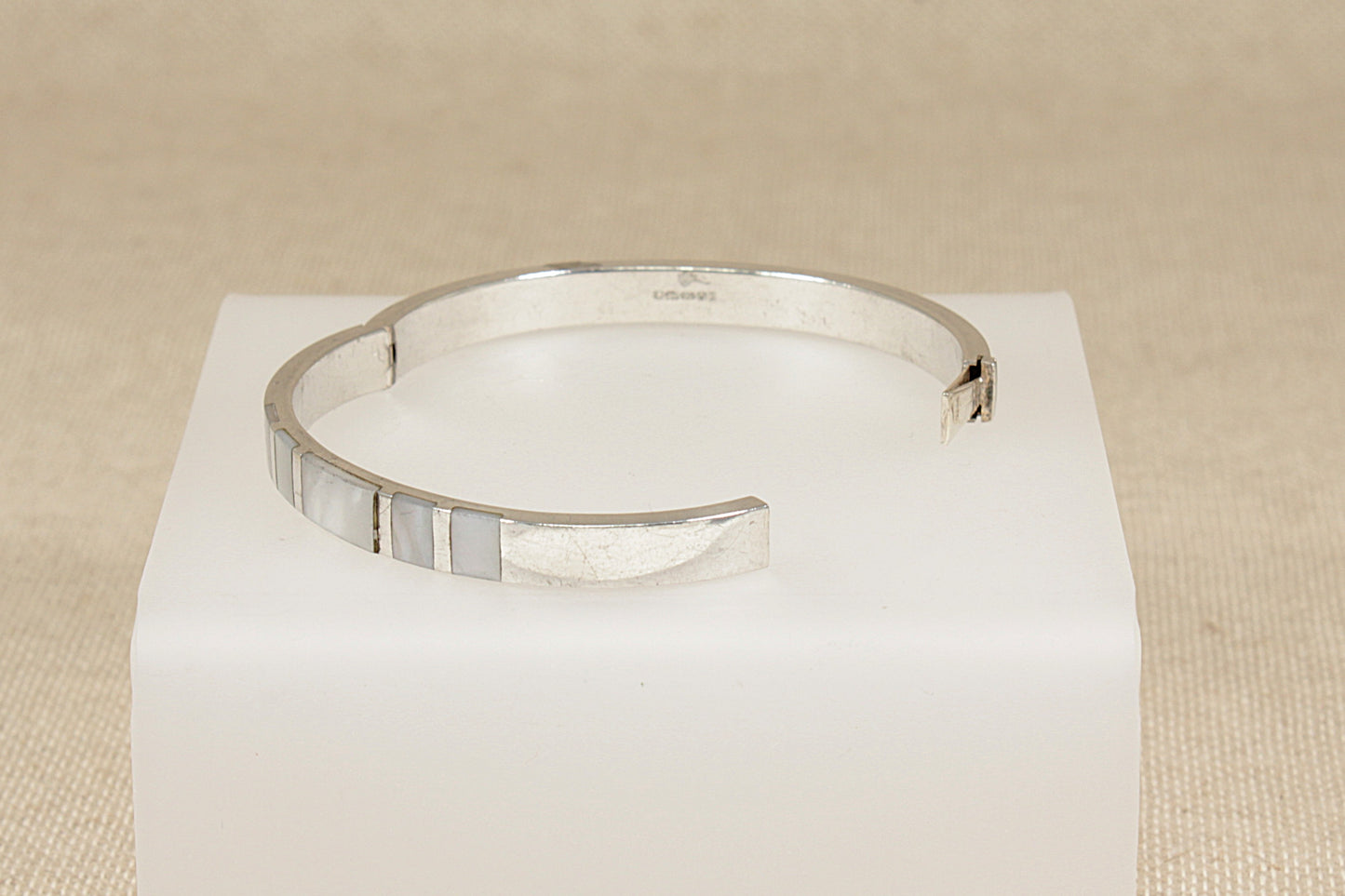 Silver & Mother of Pearl Hinged Bangle Bracelet