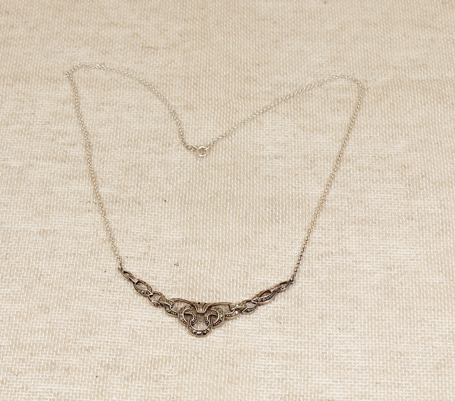 Elegant Art Deco Sterling Silver & Marcasite Necklet / Collar / Necklace